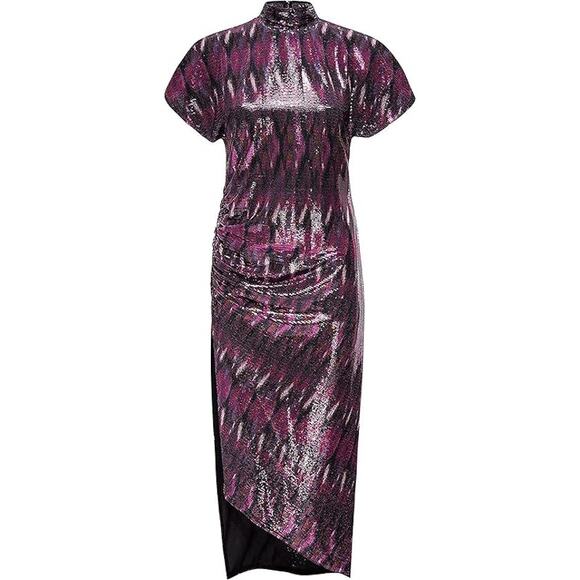 Misa Los Angeles Divia Sequin Party Asymmetric Mock Neck NWT Dress Large $465 - Picture 7 of 7